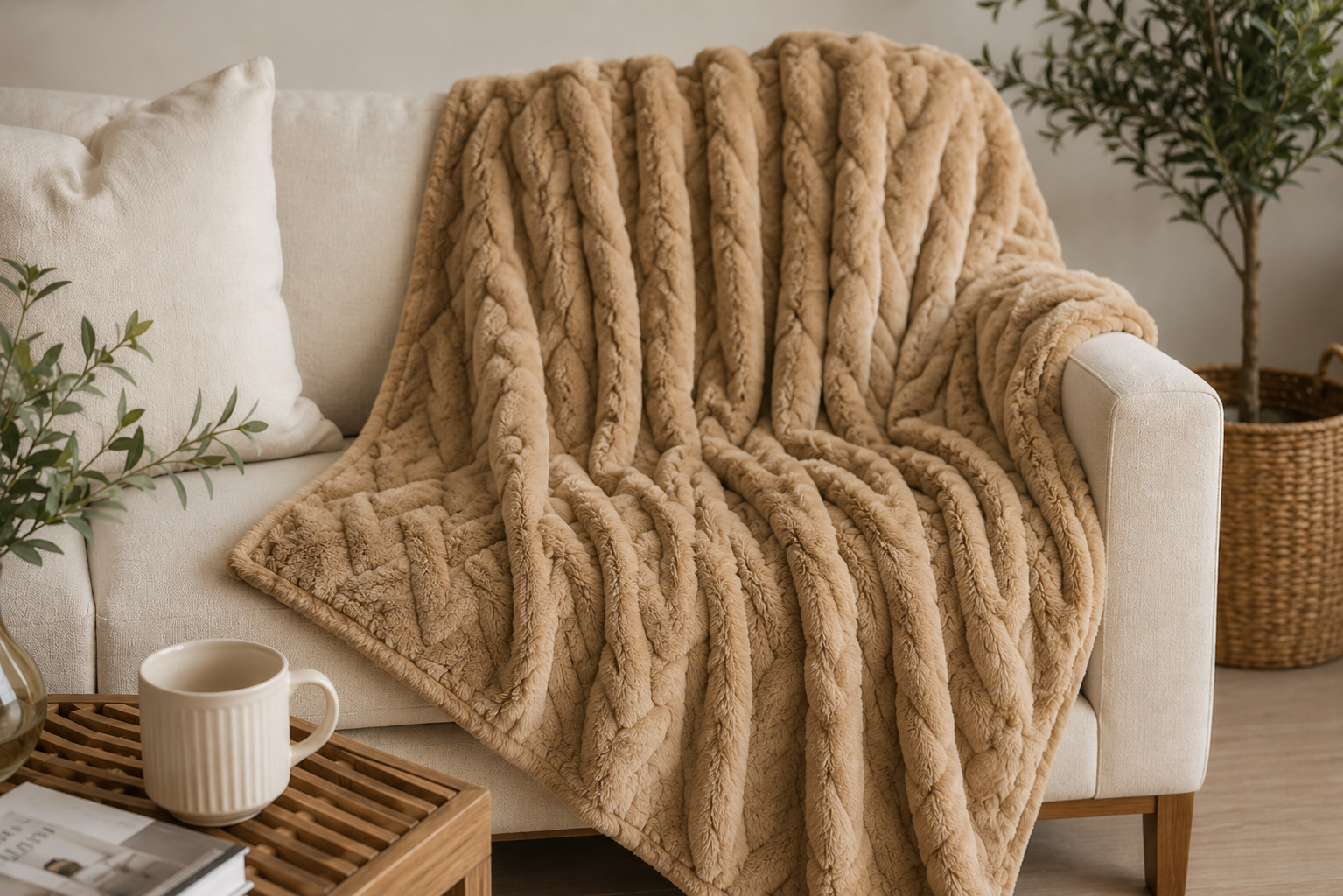 Rabbit Fur Cable Design Throw - Image 5