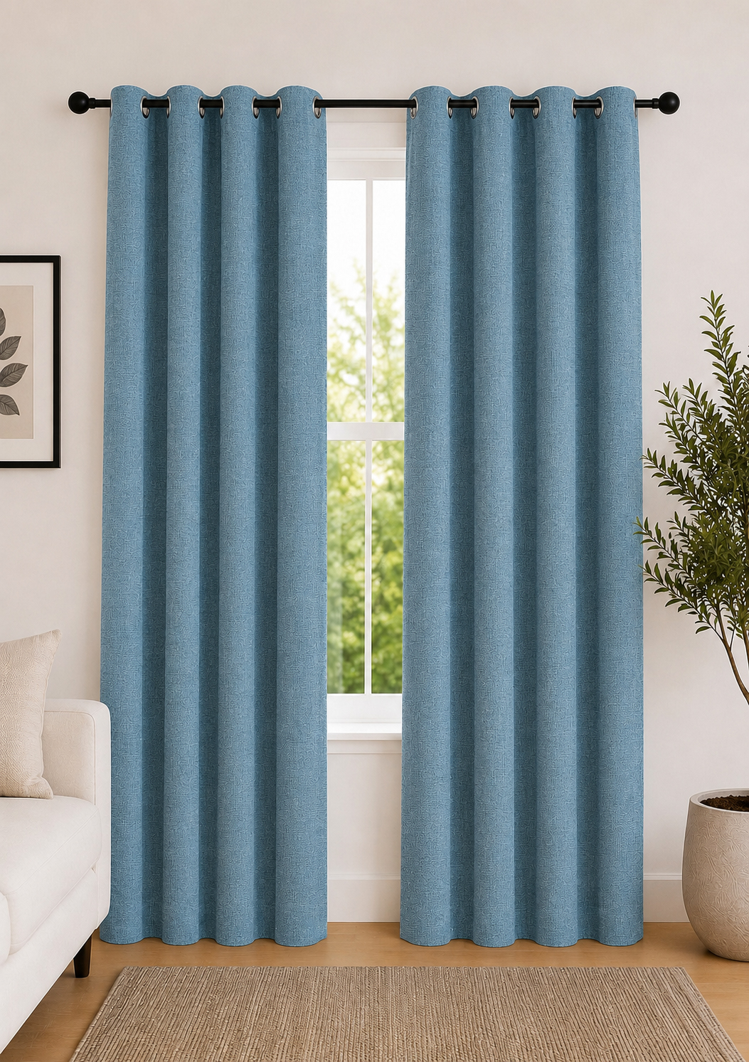 Jane Blockout Eyelet Curtains – Sky