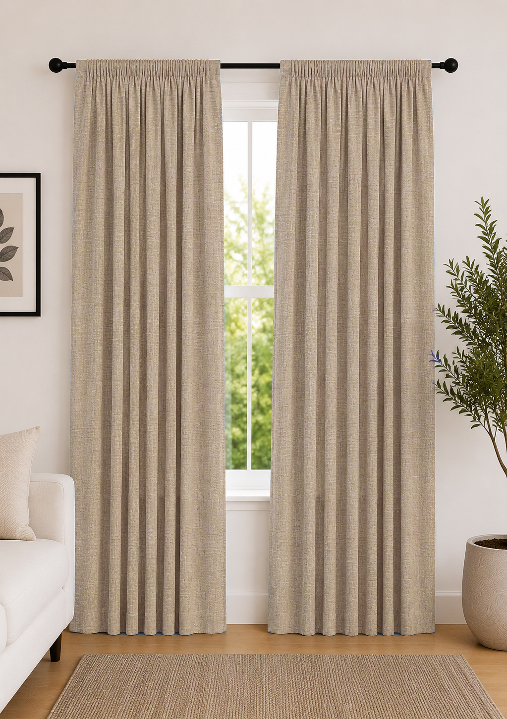 Jane Blockout Taped Curtain – Biscuit
